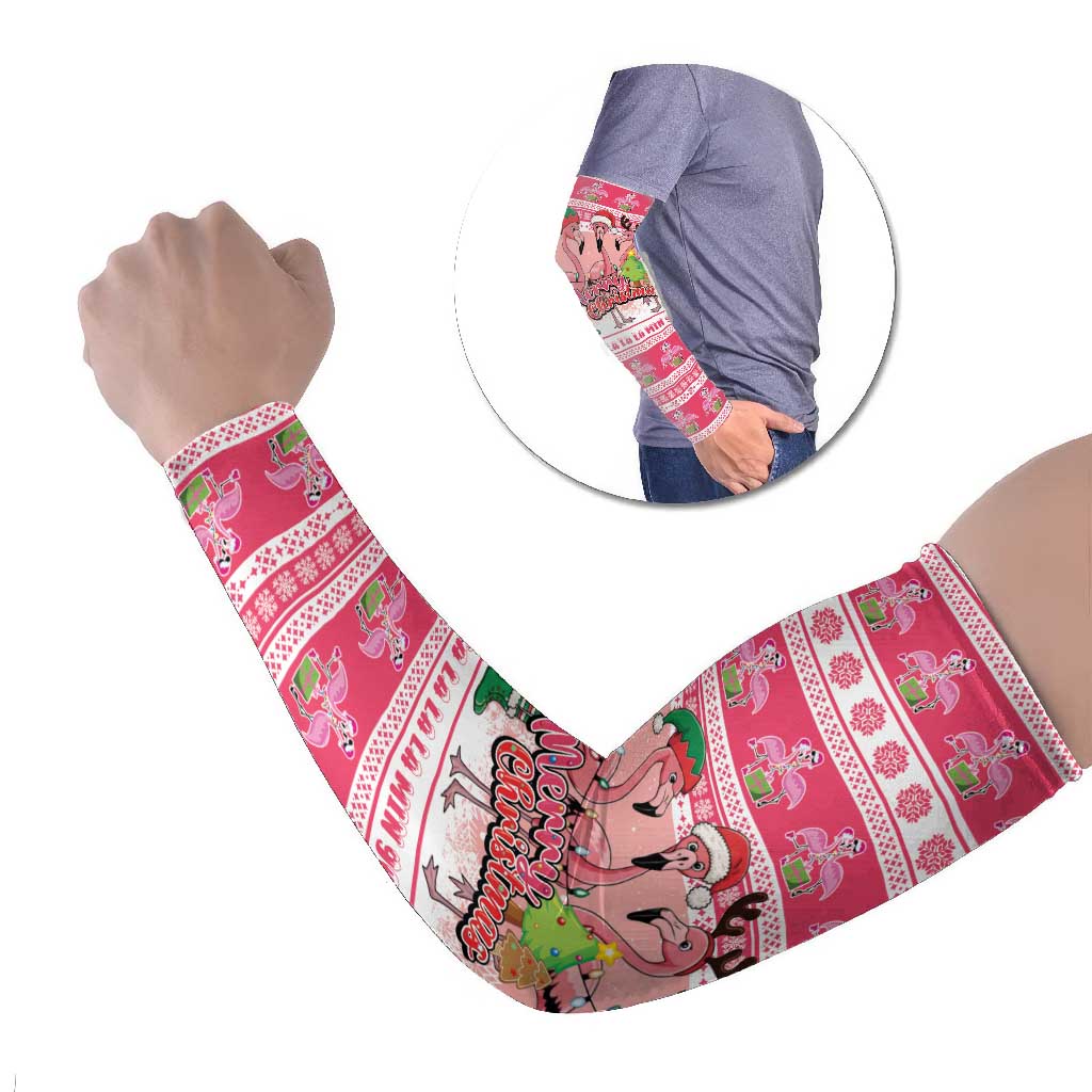 Flamingo Pink Christmas Arm Sleeves Fa La La La Min Go - Wonder Print Shop