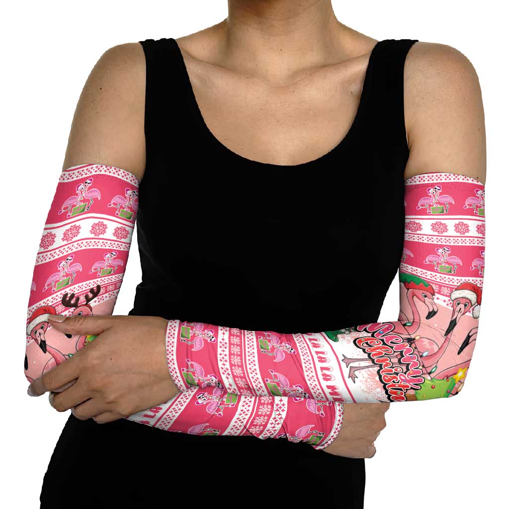 Flamingo Pink Christmas Arm Sleeves Fa La La La Min Go - Wonder Print Shop