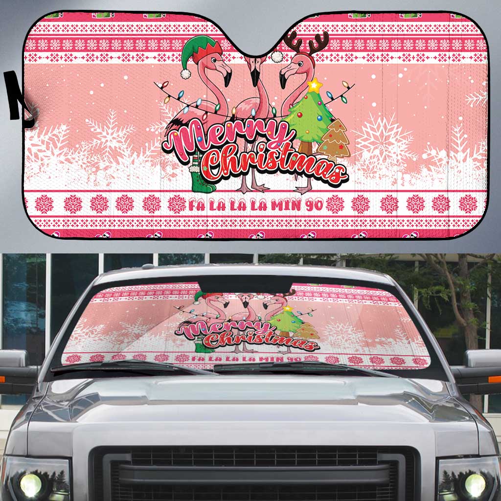 Flamingo Pink Christmas Auto Sun Shade Fa La La La Min Go - Wonder Print Shop