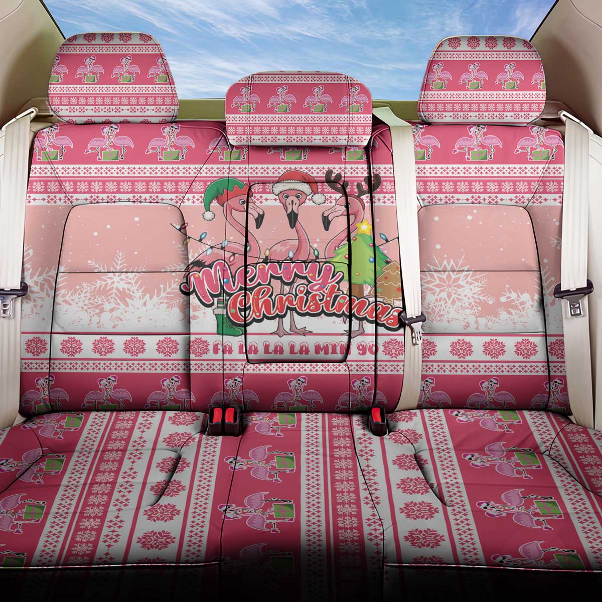 Flamingo Pink Christmas Back Car Seat Cover Fa La La La Min Go - Wonder Print Shop
