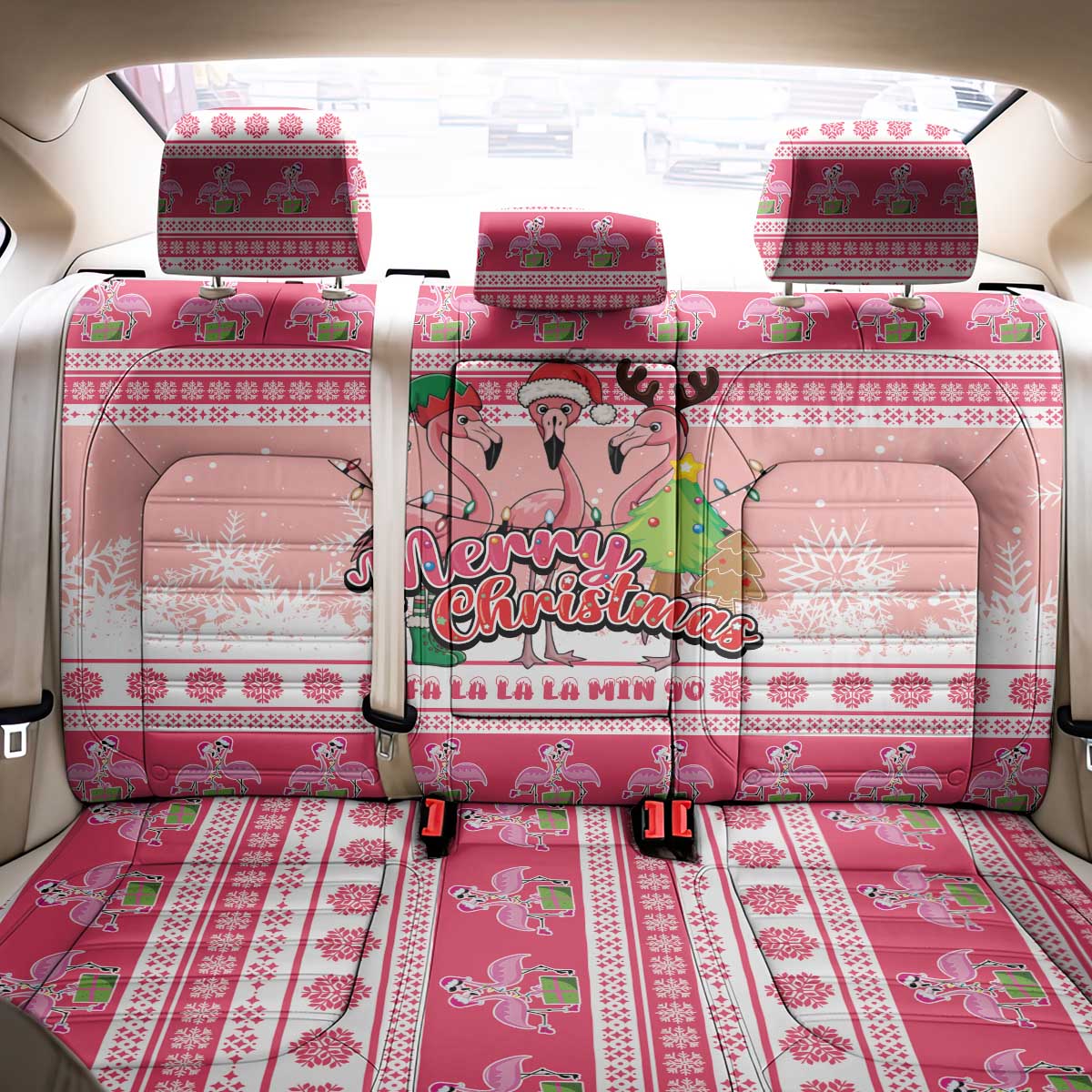 Flamingo Pink Christmas Back Car Seat Cover Fa La La La Min Go - Wonder Print Shop