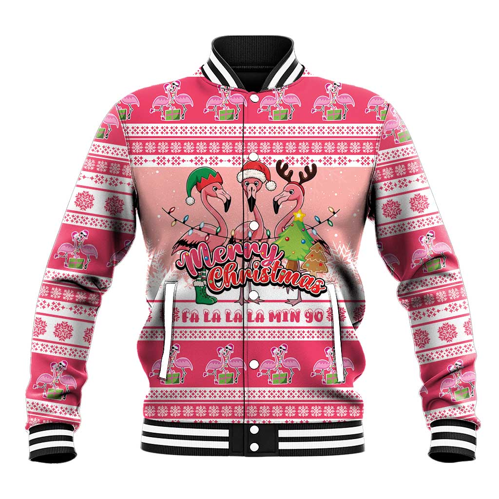 Flamingo Pink Christmas Baseball Jacket Fa La La La Min Go - Wonder Print Shop
