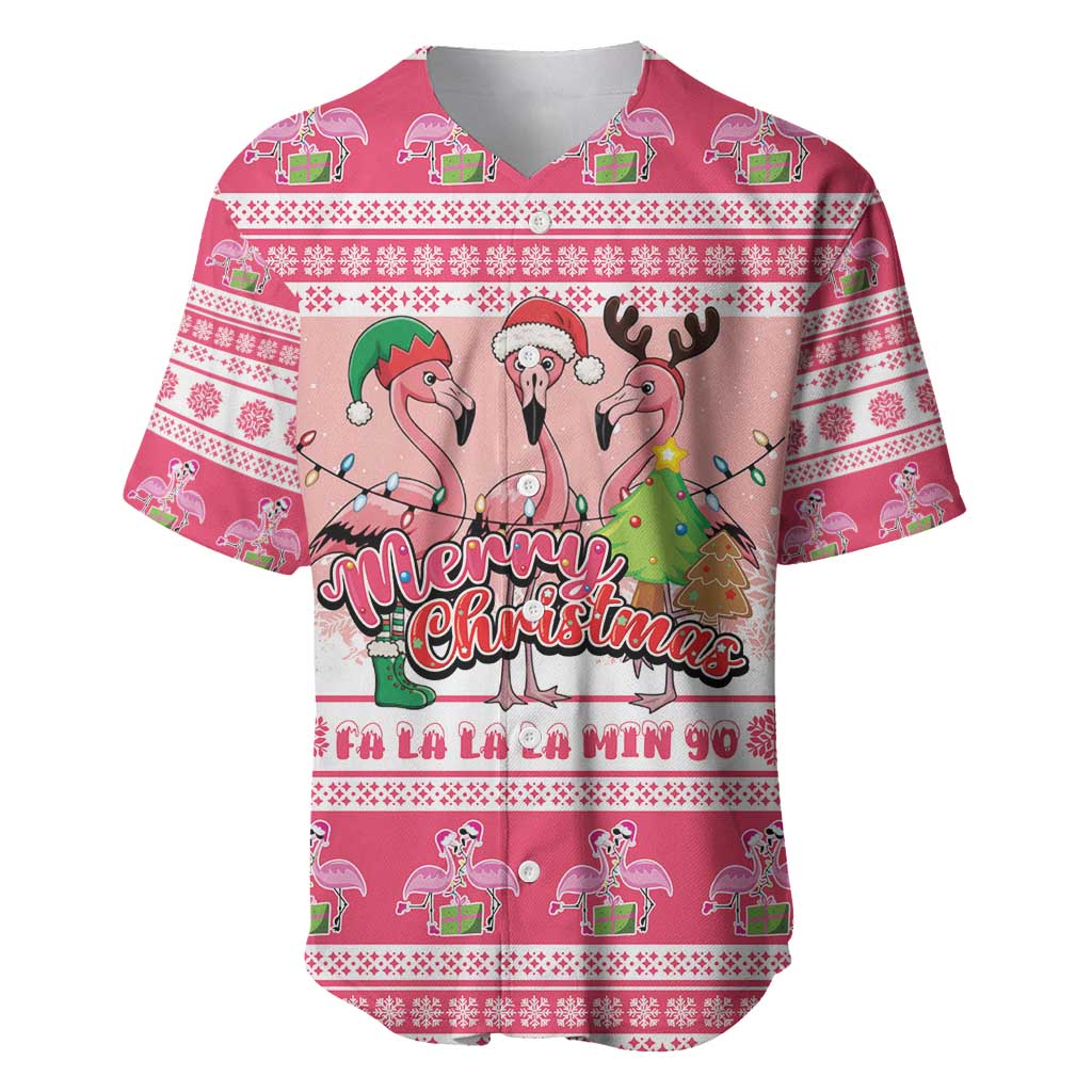 Flamingo Pink Christmas Baseball Jersey Fa La La La Min Go - Wonder Print Shop