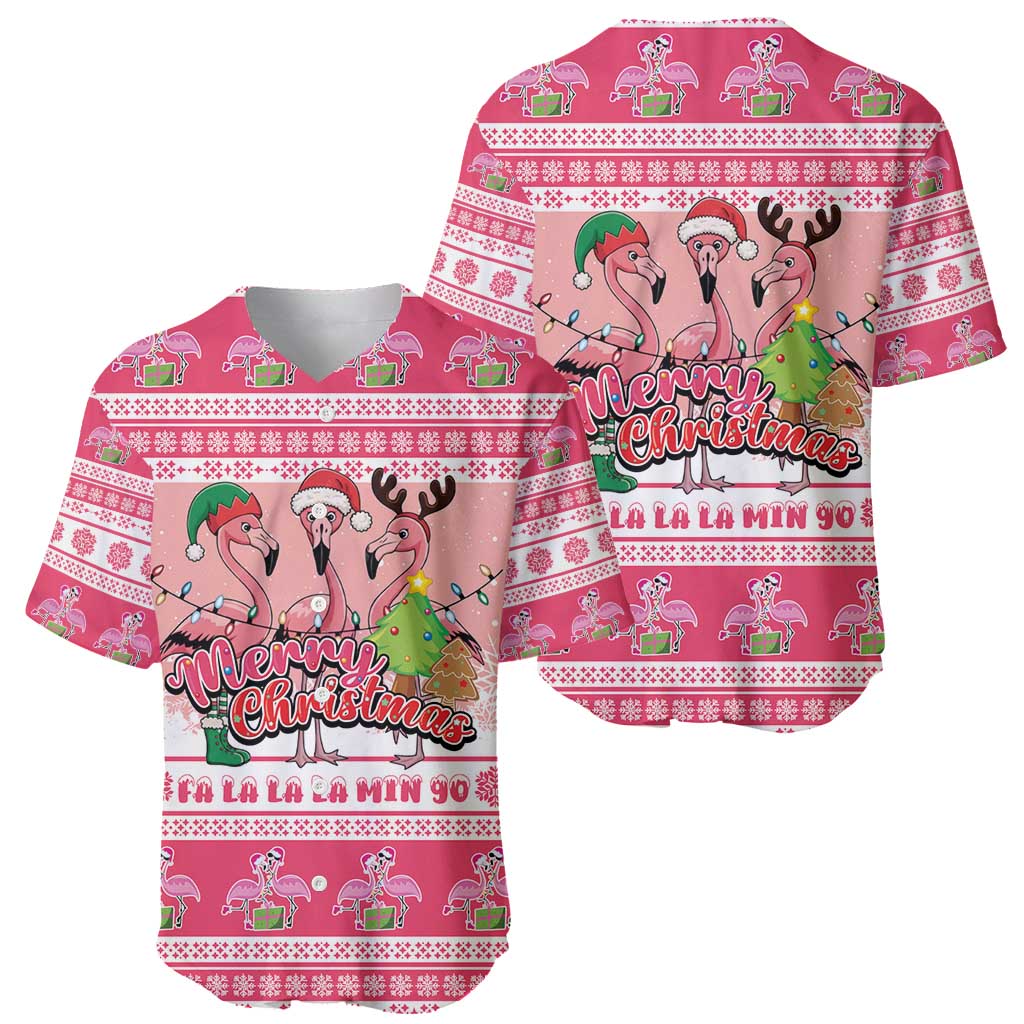 Flamingo Pink Christmas Baseball Jersey Fa La La La Min Go - Wonder Print Shop