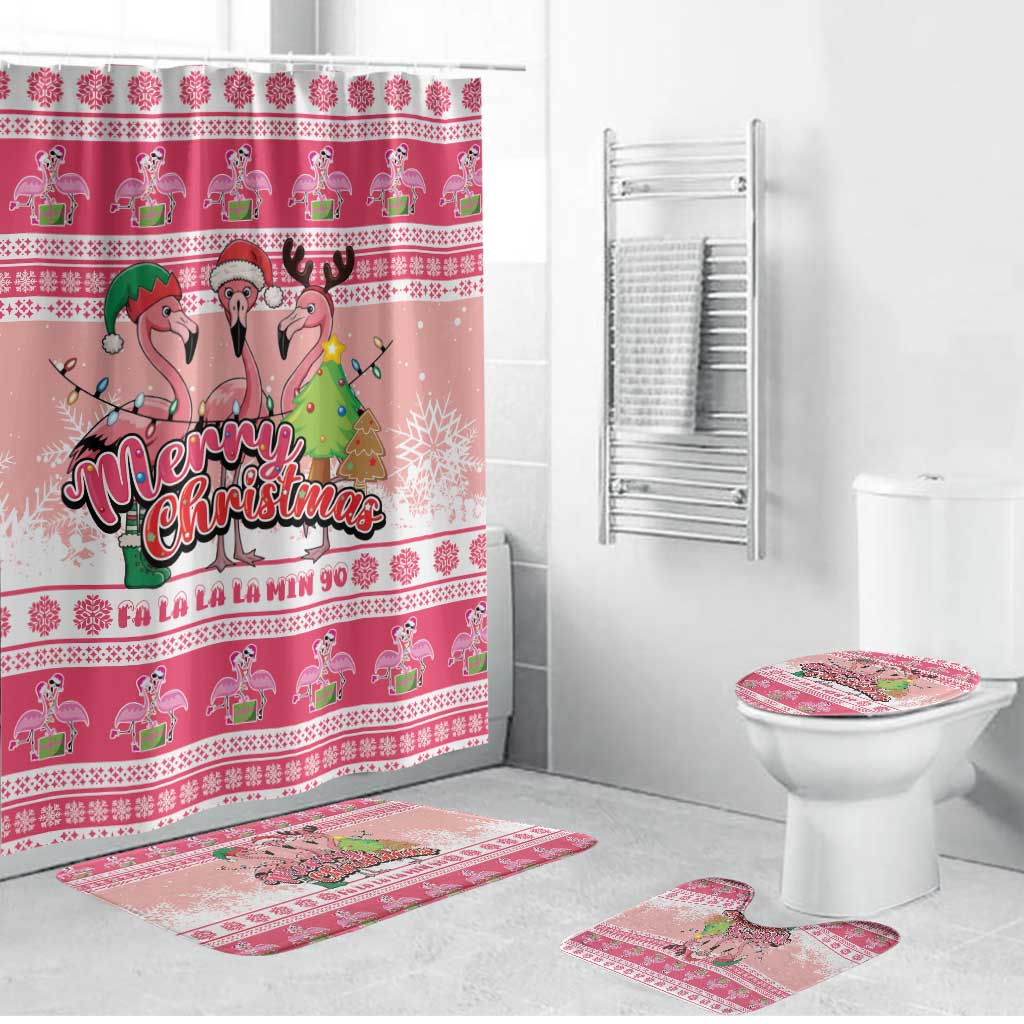 Flamingo Pink Christmas Bathroom Set Fa La La La Min Go - Wonder Print Shop