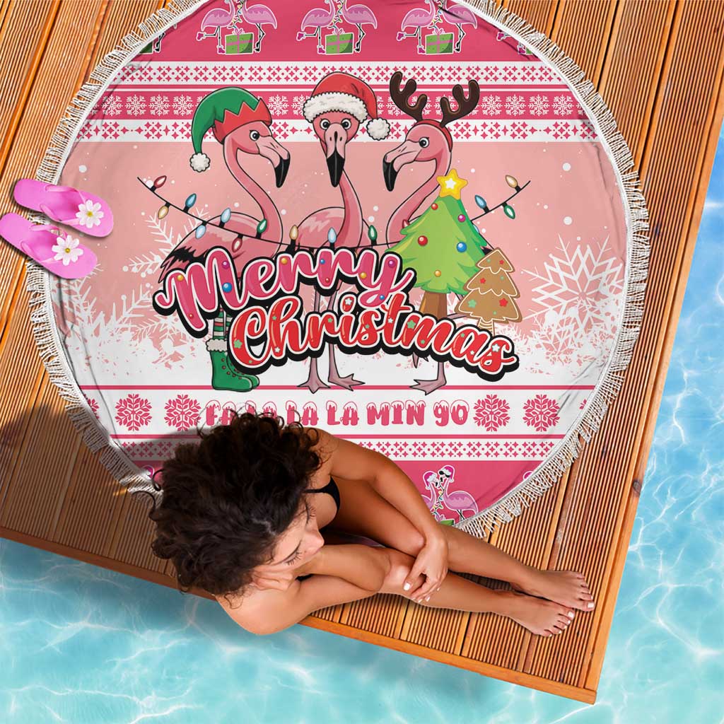 Flamingo Pink Christmas Beach Blanket Fa La La La Min Go - Wonder Print Shop