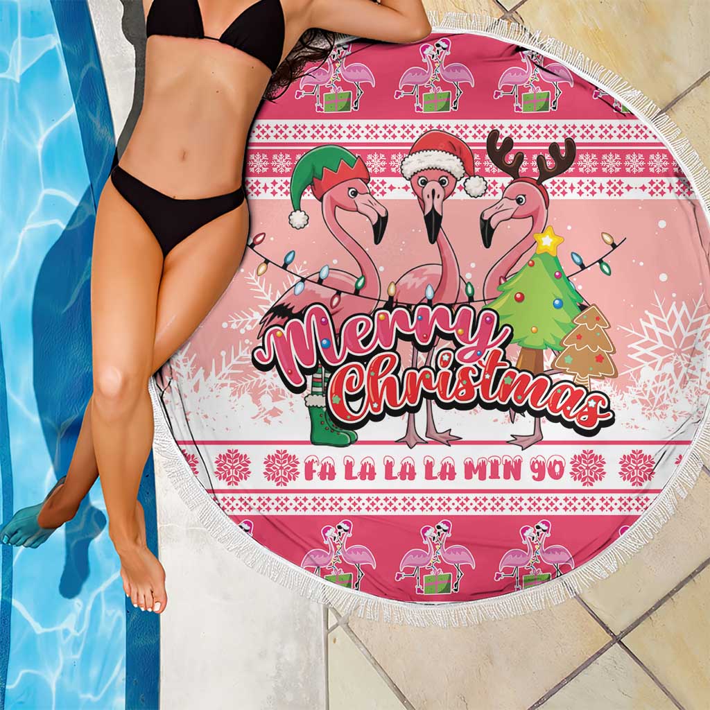 Flamingo Pink Christmas Beach Blanket Fa La La La Min Go - Wonder Print Shop