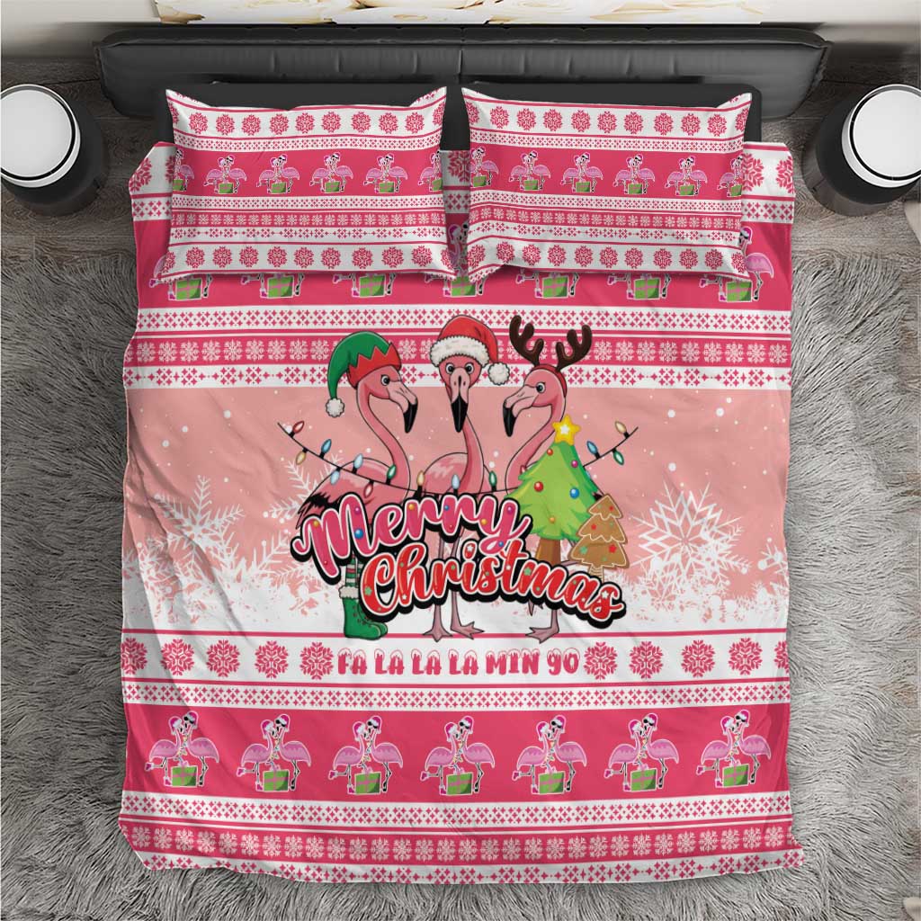Flamingo Pink Christmas Bedding Set Fa La La La Min Go - Wonder Print Shop