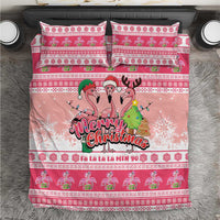 Flamingo Pink Christmas Bedding Set Fa La La La Min Go - Wonder Print Shop