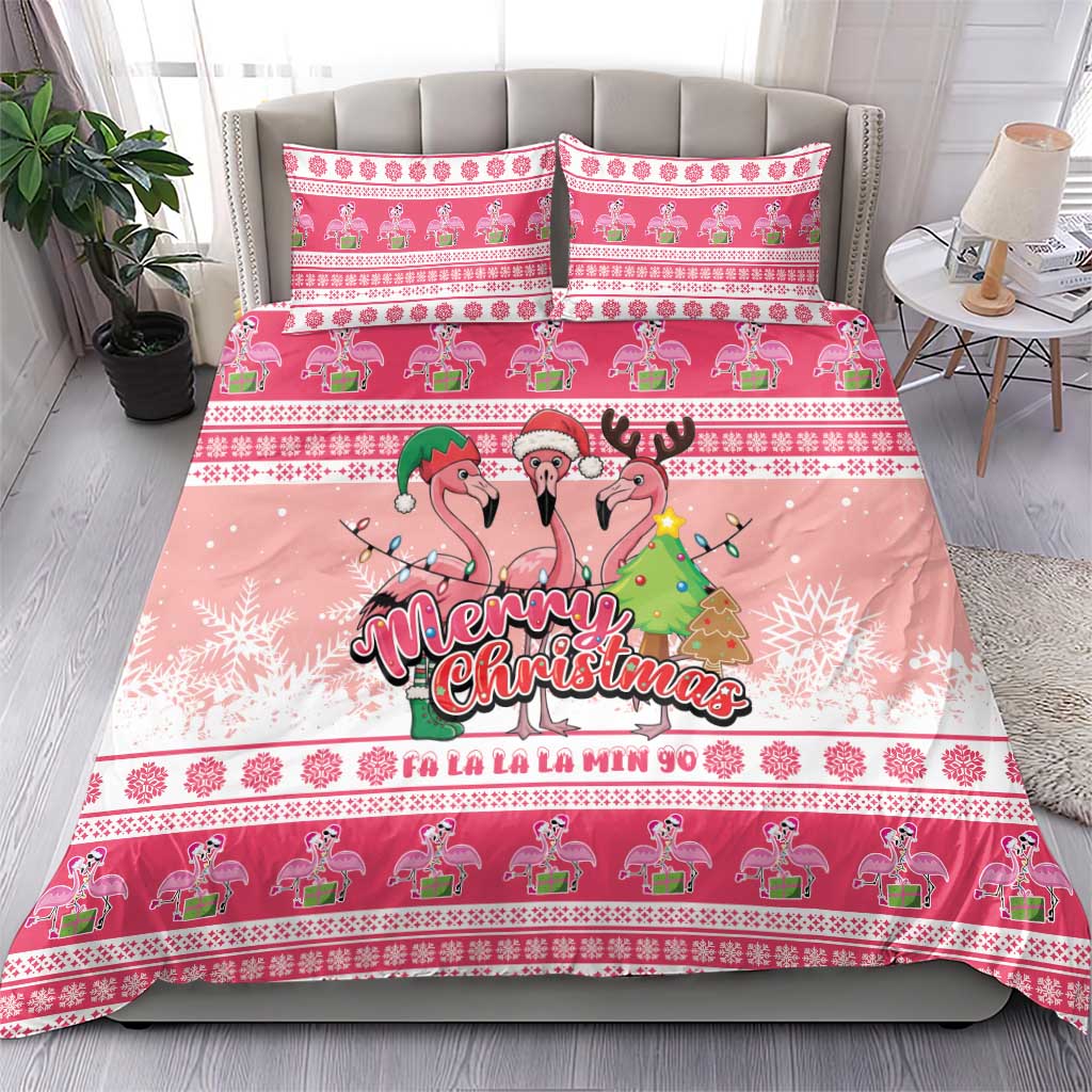 Flamingo Pink Christmas Bedding Set Fa La La La Min Go - Wonder Print Shop