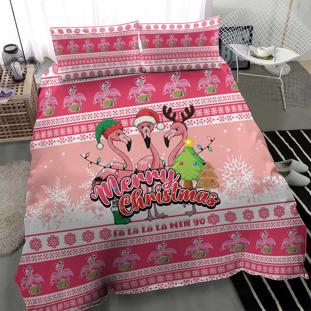 Flamingo Pink Christmas Bedding Set Fa La La La Min Go - Wonder Print Shop