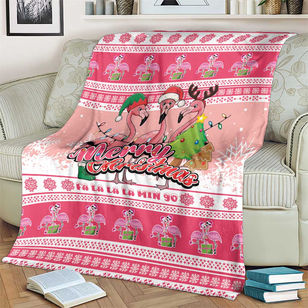 Flamingo Pink Christmas Blanket Fa La La La Min Go - Wonder Print Shop