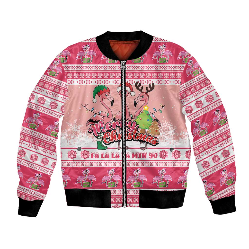 Flamingo Pink Christmas Bomber Jacket Fa La La La Min Go - Wonder Print Shop