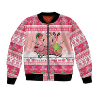 Flamingo Pink Christmas Bomber Jacket Fa La La La Min Go - Wonder Print Shop