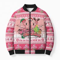 Flamingo Pink Christmas Bomber Puffer Jacket Fa La La La Min Go - Wonder Print Shop