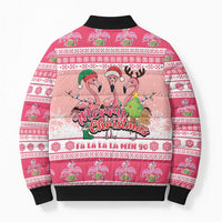 Flamingo Pink Christmas Bomber Puffer Jacket Fa La La La Min Go - Wonder Print Shop