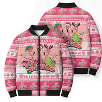 Flamingo Pink Christmas Bomber Puffer Jacket Fa La La La Min Go - Wonder Print Shop