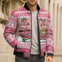 Flamingo Pink Christmas Bomber Puffer Jacket Fa La La La Min Go - Wonder Print Shop