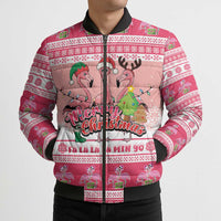 Flamingo Pink Christmas Bomber Puffer Jacket Fa La La La Min Go - Wonder Print Shop