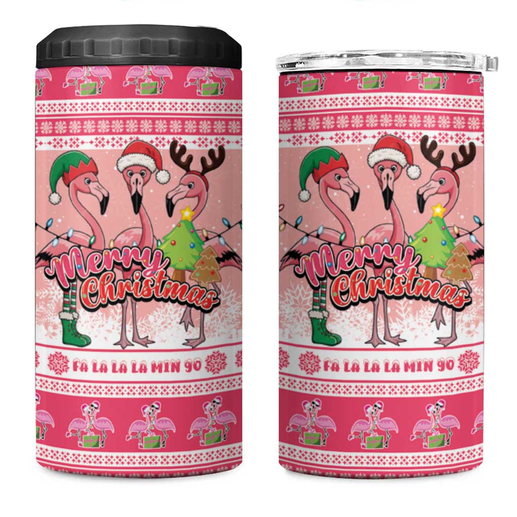 Flamingo Pink Christmas 4 in 1 Can Cooler Tumbler Fa La La La Min Go - Wonder Print Shop