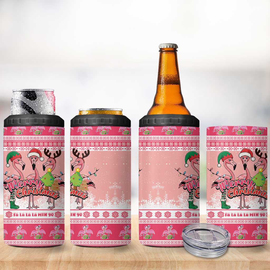 Flamingo Pink Christmas 4 in 1 Can Cooler Tumbler Fa La La La Min Go - Wonder Print Shop