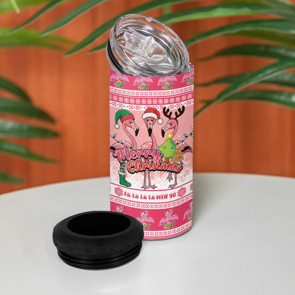 Flamingo Pink Christmas 4 in 1 Can Cooler Tumbler Fa La La La Min Go - Wonder Print Shop