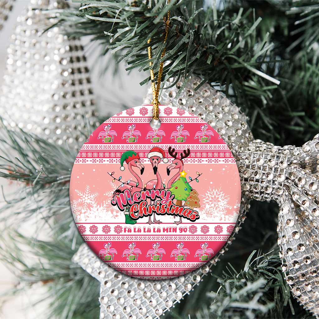 Flamingo Pink Christmas Ceramic Ornament Fa La La La Min Go - Wonder Print Shop