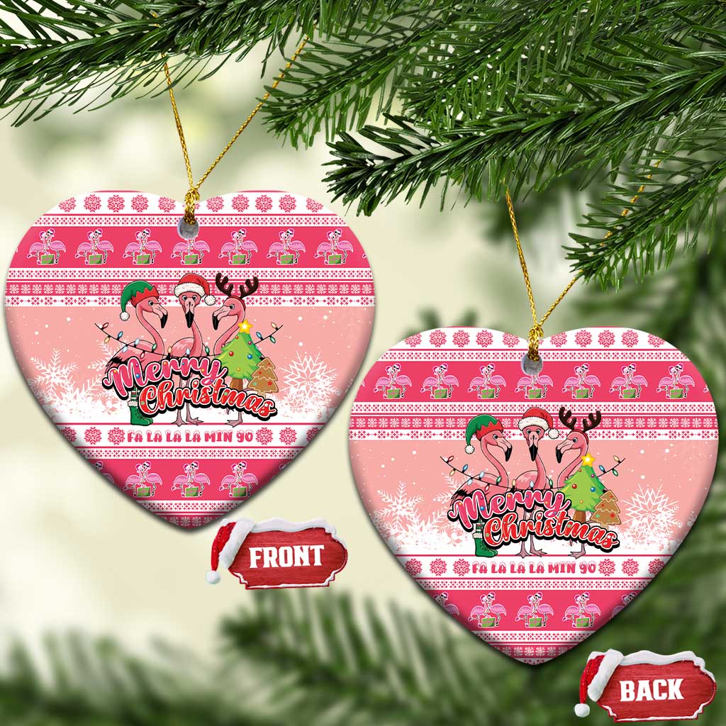 Flamingo Pink Christmas Ceramic Ornament Fa La La La Min Go - Wonder Print Shop