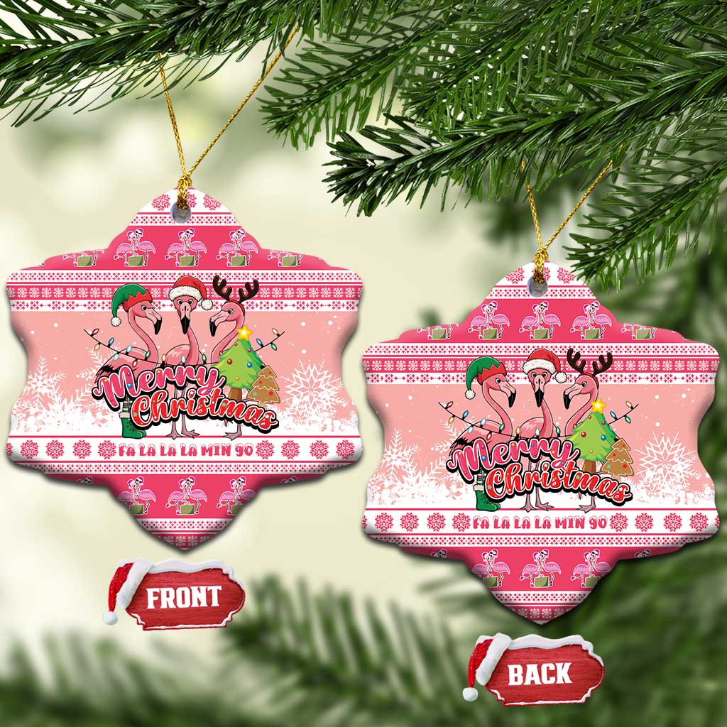Flamingo Pink Christmas Ceramic Ornament Fa La La La Min Go - Wonder Print Shop