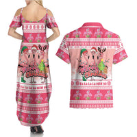 Flamingo Pink Christmas Couples Matching Summer Maxi Dress and Hawaiian Shirt Fa La La La Min Go - Wonder Print Shop