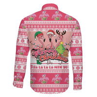 Flamingo Pink Christmas Family Matching Long Sleeve Bodycon Dress and Hawaiian Shirt Fa La La La Min Go - Wonder Print Shop