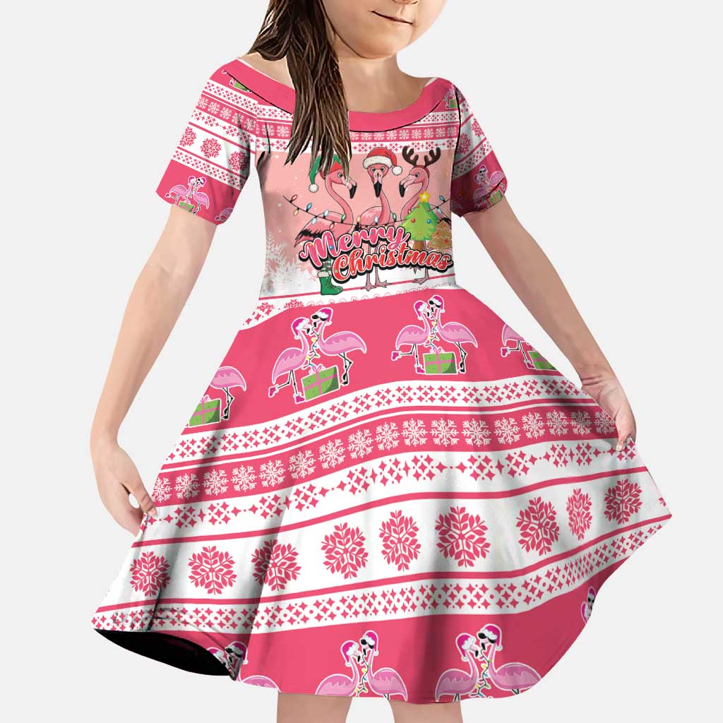 Flamingo Pink Christmas Family Matching Mermaid Dress and Hawaiian Shirt Fa La La La Min Go - Wonder Print Shop