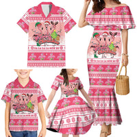 Flamingo Pink Christmas Family Matching Mermaid Dress and Hawaiian Shirt Fa La La La Min Go - Wonder Print Shop