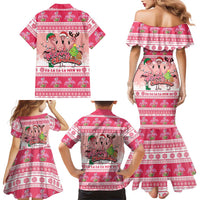 Flamingo Pink Christmas Family Matching Mermaid Dress and Hawaiian Shirt Fa La La La Min Go - Wonder Print Shop