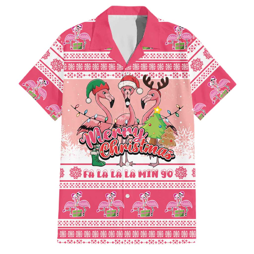 Flamingo Pink Christmas Family Matching Mermaid Dress and Hawaiian Shirt Fa La La La Min Go - Wonder Print Shop