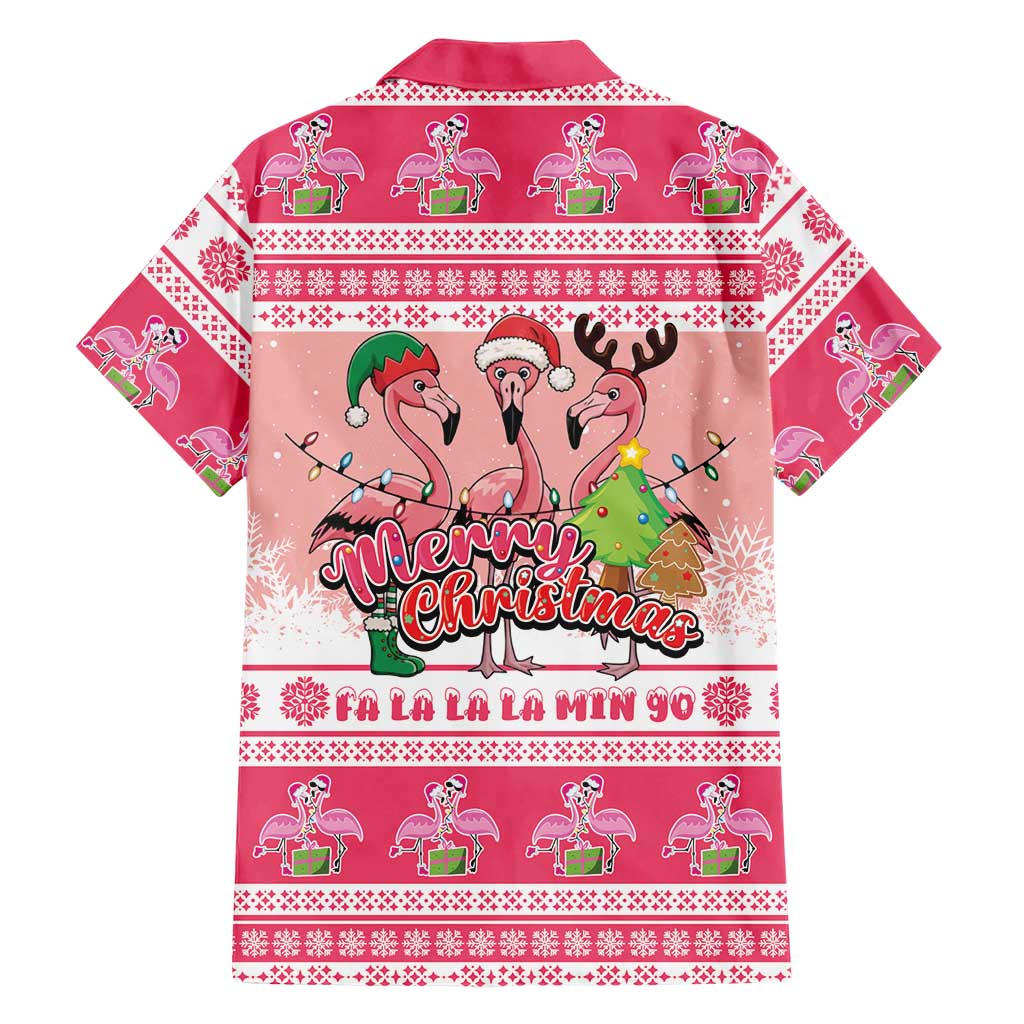 Flamingo Pink Christmas Family Matching Mermaid Dress and Hawaiian Shirt Fa La La La Min Go - Wonder Print Shop