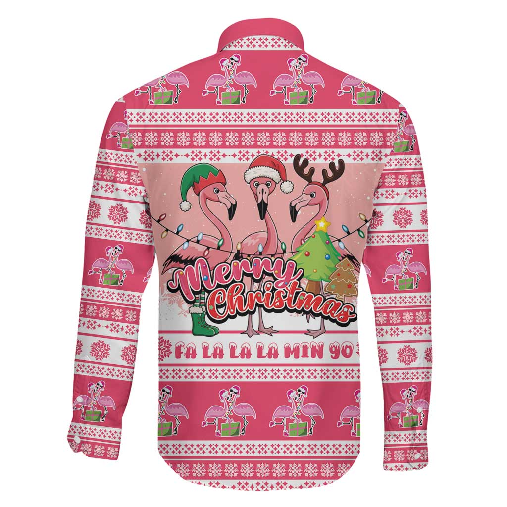 Flamingo Pink Christmas Family Matching Mermaid Dress and Hawaiian Shirt Fa La La La Min Go - Wonder Print Shop