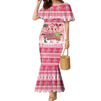 Flamingo Pink Christmas Family Matching Mermaid Dress and Hawaiian Shirt Fa La La La Min Go - Wonder Print Shop