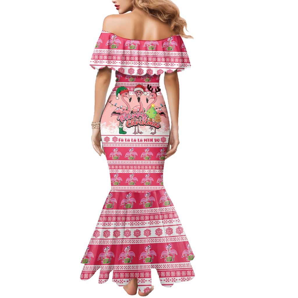 Flamingo Pink Christmas Family Matching Mermaid Dress and Hawaiian Shirt Fa La La La Min Go - Wonder Print Shop