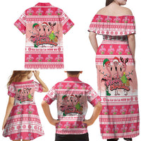 Flamingo Pink Christmas Family Matching Off Shoulder Maxi Dress and Hawaiian Shirt Fa La La La Min Go - Wonder Print Shop