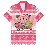 Flamingo Pink Christmas Family Matching Off Shoulder Maxi Dress and Hawaiian Shirt Fa La La La Min Go - Wonder Print Shop