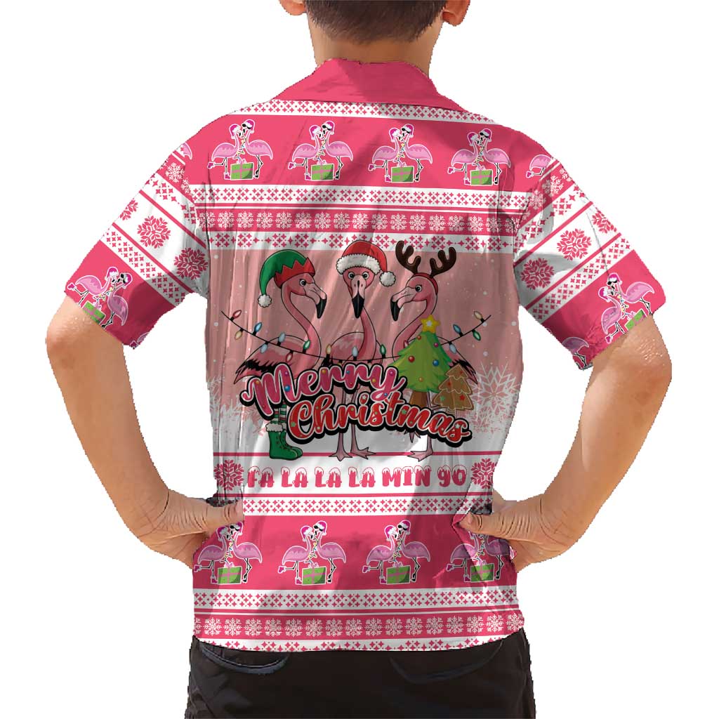 Flamingo Pink Christmas Family Matching Off Shoulder Short Dress and Hawaiian Shirt Fa La La La Min Go - Wonder Print Shop