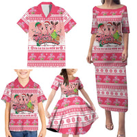 Flamingo Pink Christmas Family Matching Puletasi and Hawaiian Shirt Fa La La La Min Go - Wonder Print Shop