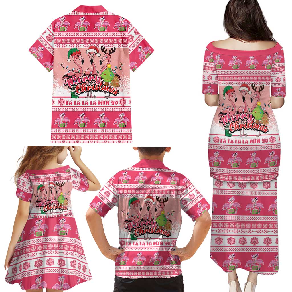 Flamingo Pink Christmas Family Matching Puletasi and Hawaiian Shirt Fa La La La Min Go - Wonder Print Shop