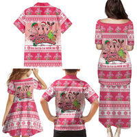Flamingo Pink Christmas Family Matching Puletasi and Hawaiian Shirt Fa La La La Min Go - Wonder Print Shop