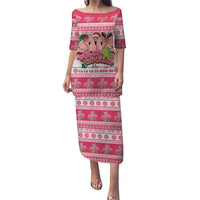 Flamingo Pink Christmas Family Matching Puletasi and Hawaiian Shirt Fa La La La Min Go - Wonder Print Shop