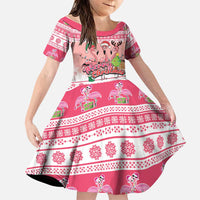 Flamingo Pink Christmas Family Matching Summer Maxi Dress and Hawaiian Shirt Fa La La La Min Go - Wonder Print Shop