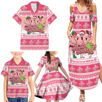 Flamingo Pink Christmas Family Matching Summer Maxi Dress and Hawaiian Shirt Fa La La La Min Go - Wonder Print Shop