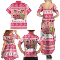 Flamingo Pink Christmas Family Matching Summer Maxi Dress and Hawaiian Shirt Fa La La La Min Go - Wonder Print Shop