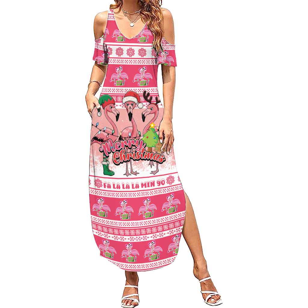 Flamingo Pink Christmas Family Matching Summer Maxi Dress and Hawaiian Shirt Fa La La La Min Go - Wonder Print Shop